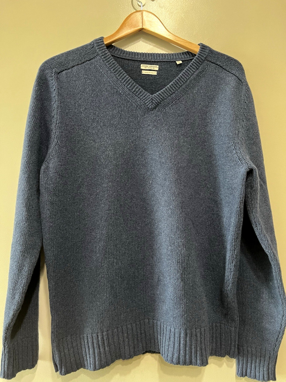 OOBE Brand Men's Crew Neck Blue Merino Wool Sweater Italian Craftsmanship -XL